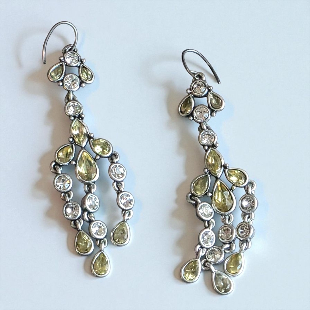 Silver and Yellow Crystal Drop Earrings